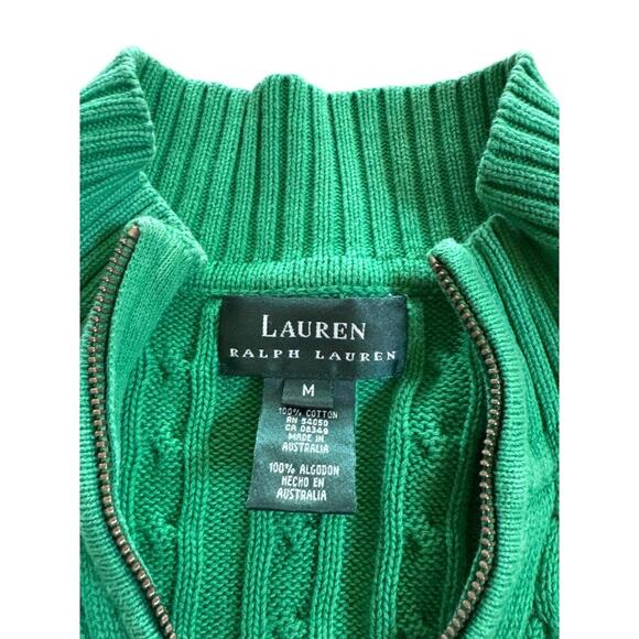 Lauren Ralph Lauren Green Zip Knit Sweater Medium Australia Made Heritage - Picture 3 of 4